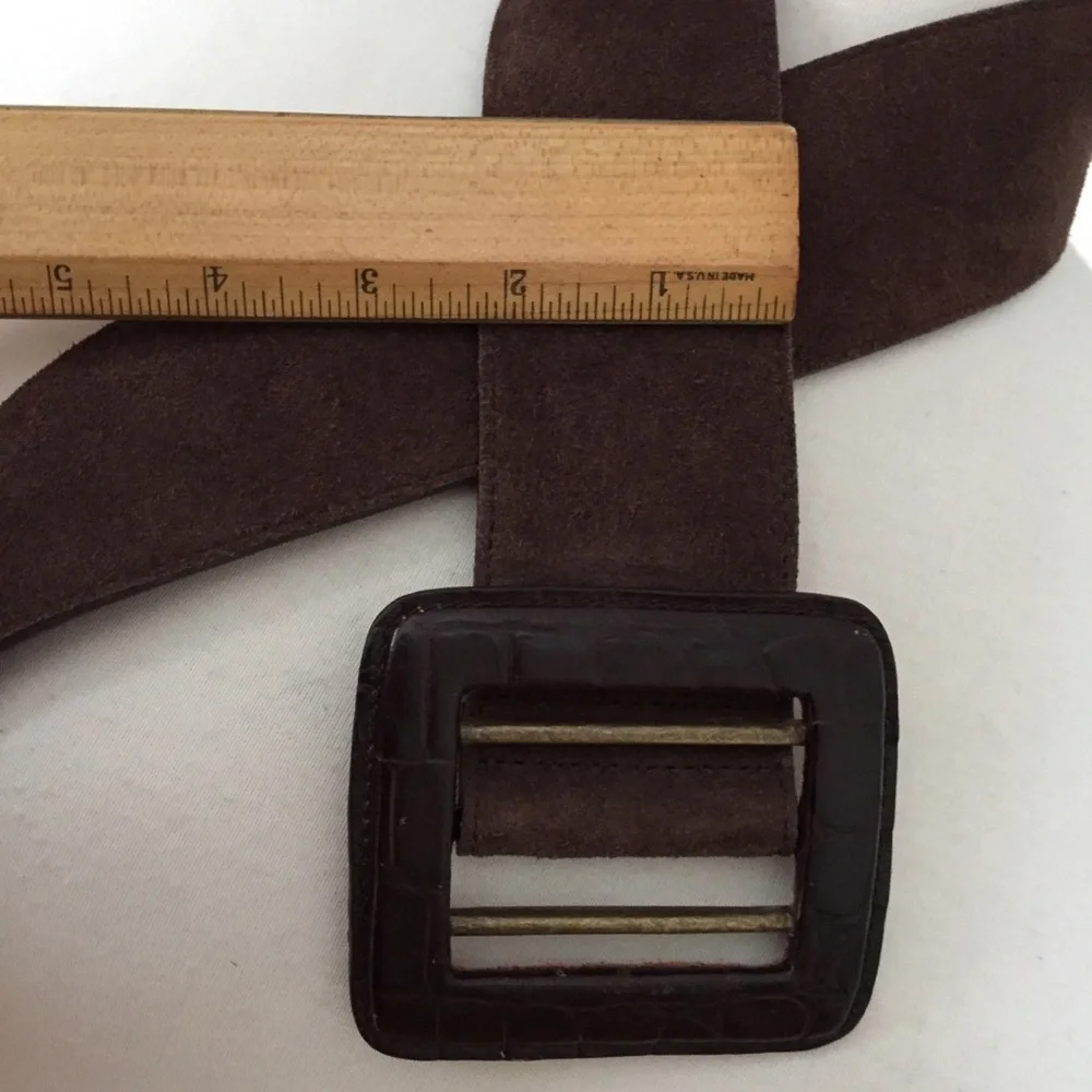 Cole Haan Brown Suede Belt with Crocodile-Embossed Buckle - Picture 8 of 8